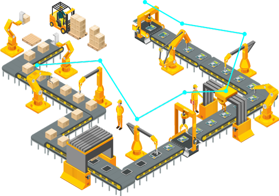Manufacturing assembly line illustration